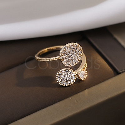 Crystal Rhinestone Flat Round Open Cuff Rings RJEW-Q774-02LG-1