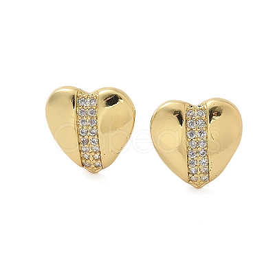 Brass Micro Pave Clear Cubic Zirconia Stud Earrings for Women EJEW-U034-02G-03-1