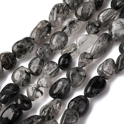 Natural Black Rutilated Quartz Beads Strands G-R445-6x8-18-1