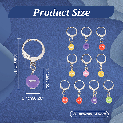Acrylic Flat Round with Number Pendant Locking Stitch Markers HJEW-PH01870-1