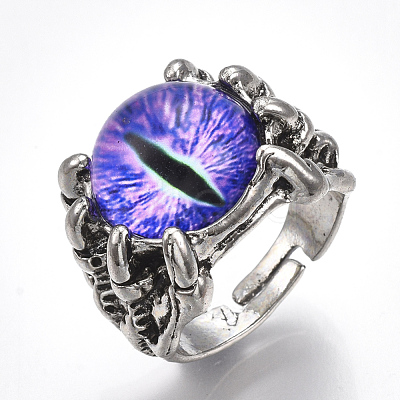 Adjustable Alloy Glass Finger Rings RJEW-T006-02C-1