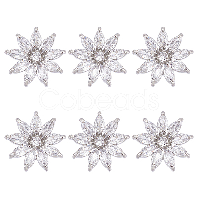 6Pcs 1-Hole Brass with Cubic Zirconia Shank Buttons FIND-FG0003-27B-1