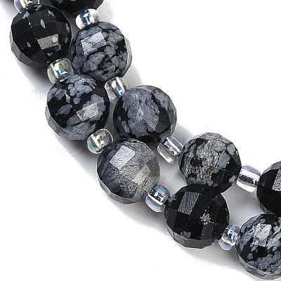 Natural Snowflake Obsidian Beads Strands G-G182-B35-03-1