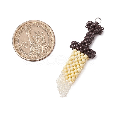 Glass Seed Beaded Broadsword Shape Pendants PALLOY-MZ00543-1