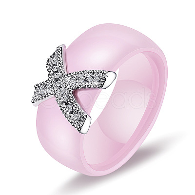 Cross Brass Micro Pave Clear Cubic Zirconia with Porcelain Finger Rings FS-WG0A171-19-1