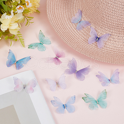 80Pcs 10 Colors Cloth Butterfly Ornament Accessories DIY-CY0004-03-1