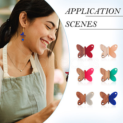 12Pcs 6 Colors Opaque Resin & Walnut Wood Connector Charms RESI-TA0002-70-1