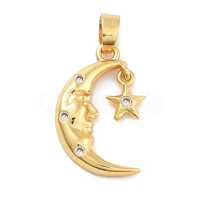 Moon Theme Rack Plating Brass Micro Pave Cubic Zirconia Pendants KK-Z071-52G-09-1