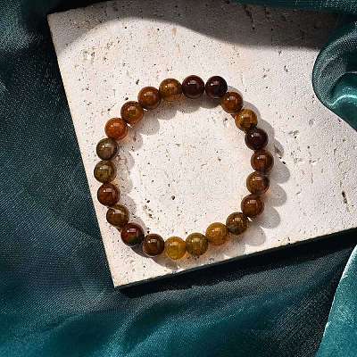 Natural Dyed & Heated Chalcedony Imitation Dragon Veins Agate Beaded Stretch Bracelets for Women Men BJEW-F483-01-1-1