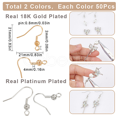 100Pcs 2 Colors Brass French Hooks with Coil and Ball KK-SC0003-62-1