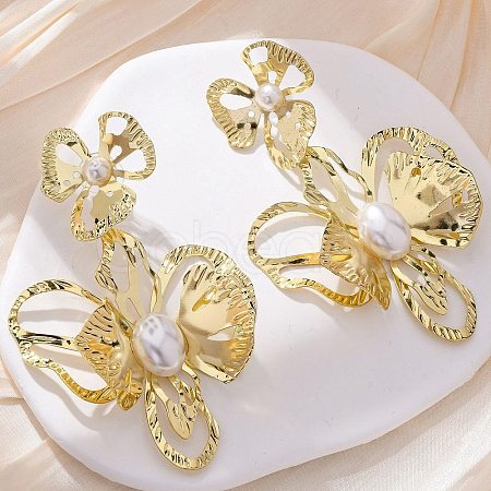Alloy & Iron & Imitation Pearl Stud Earrings EJEW-M075-09G-1