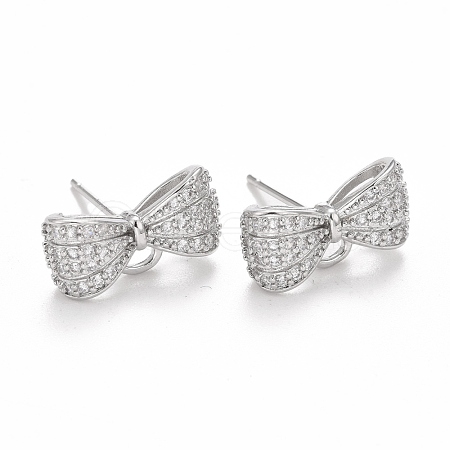 Rack Plating Brass Micro Pave Cubic Zirconia Earring Findings KK-C237-05P-1