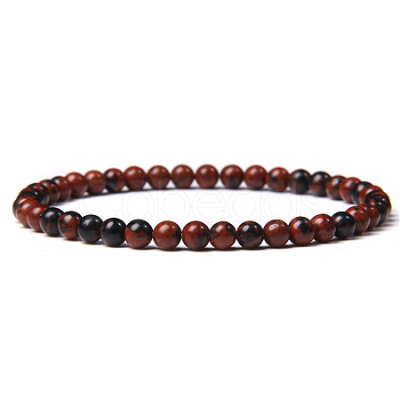 4mm Round Natural Mahogany Obsidian Beads Bracelet for Men KG3069-12-1