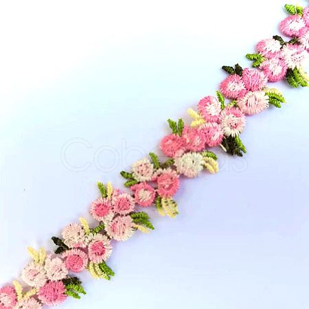 Flower Polyester Jacquard Ribbon X-FABR-PW0001-248A-1