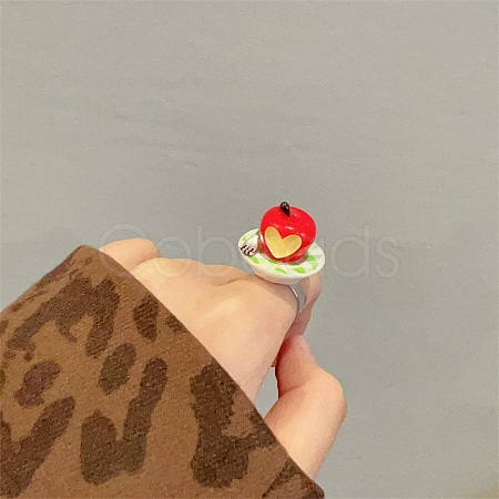Afternoon Tea Resin & Plastic Adjustable Finger Rings for Women RJEW-K317-01A-1
