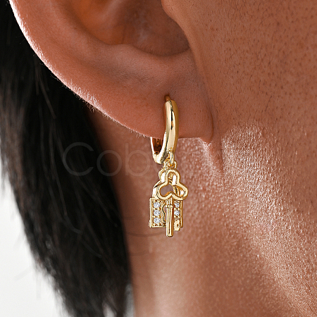 Brass Key with Lock Hoop Earrings SX3628-1