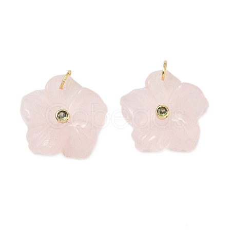 Brass & Natural Rose Quartz & Cubic Zirconia Pendants GG-CBAD360-18G-01-1