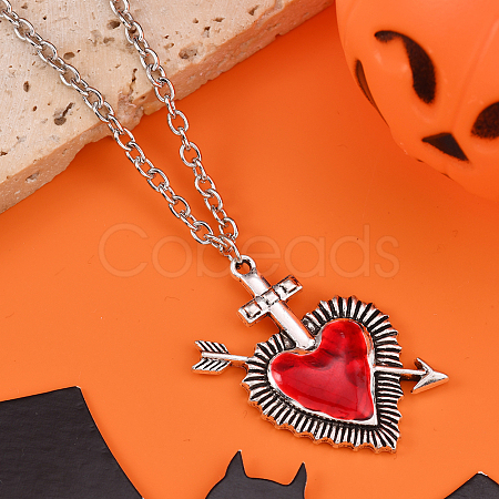 Halloween Alloy Dark Red Enamel Pendant Necklaces for Men Women Kids XF6660-5-1