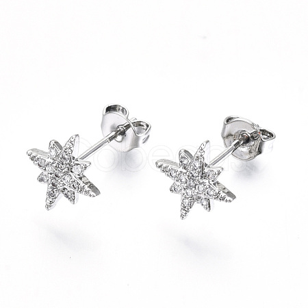 Brass Micro Pave Clear Cubic Zirconia Stud Earrings EJEW-T046-28P-NF-1