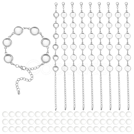 60Pcs Transparent Glass Cabochons with 10Pcs Brass Bracelet Making DIY-GO0002-32B-1