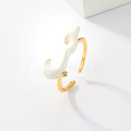 Cloud Shape Real 18K Gold Plated Brass Micro Pave Cubic Zirconia Open Cuff Rings KX3532-3-1