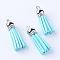 Faux Suede Tassel Pendant Decorations, with CCB Plastic Cord Ends, Platinum, Sky Blue, 35~37x10mm, Hole: 1.8mm