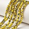 Electroplate Opaque Glass Beads Strands, Half Green Plated, Faceted, Rondelle, Yellow, 4x3mm, Hole: 0.4mm, about 113~115pcs/strand, 41~42cm