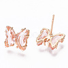 Cubic Zirconia Butterfly Stud Earrings with Glass KK-S365-003-3