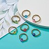 7Pcs 7 Color Resin Evil Eye & 304 Stainless Steel Beaded Stretch Finger Rings RJEW-JR00533-2