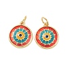 Flat Round Brass Micro Pave Cubic Zirconia Charms KK-G435-33G-02-2