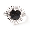 Black Cubic Zirconia Heart Sun Adjustable Ring RJEW-C028-03P-2