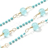 Brass Hexagonal Column Glass Seaded Beaded & Resin Round Beaded Link Chains CHC-G026-01A-1