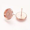 Flat Round Brass Stud Earrings Settings X-KK-E589-14mm-RG-NR-2
