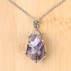 Natural Amethyst Easter Egg Cage Pendant 304 Stainless Steel Cable Chain Necklaces FS-WGA333C-08-1