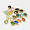 Oval Faceted Golden Tone Brass Glass Charms X-GLAA-O015-G-1
