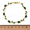 Leaf Brass Micro Pave Cubic Zirconia Link Chain Bracelets for Women BJEW-D455-01G-06-5