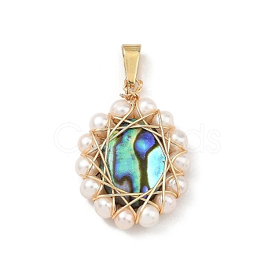 Natural Paua Shell Pendants PALLOY-JF06073-1