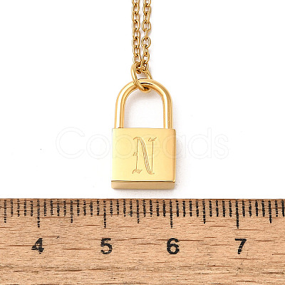 304 Stainless Steel Rolo Chain Pendant Necklaces NJEW-S444-01G-14-1