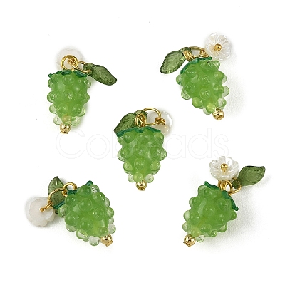 5Pcs Grape Handmade Lampwork & Resin & Acrylic Pendants PALLOY-YW00128-03-1