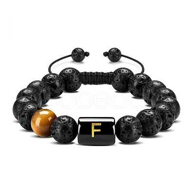 Natural Tiger Eye & Lava Rock Round Beads Adjustable Bracelets TV6214-6-1