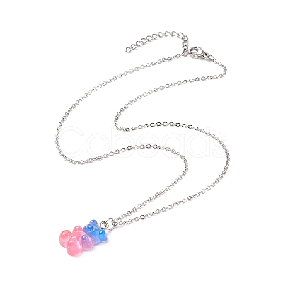 Resin Bear Pendant Necklace NJEW-JN04251-1