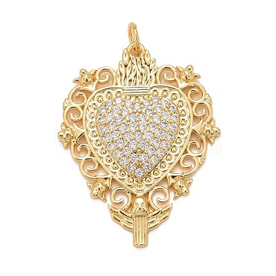 Rack Plating Brass Micro Pave Clear Cubic Zirconia Pendants KK-M229-40G-1
