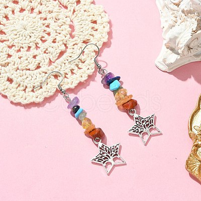 Natural & Synthetic Mixed Stone Chips Dangle Earrings EJEW-JE05390-03-1