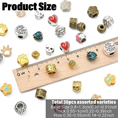 30Pcs 15 Styles Tibetan Style Alloy European Beads TIBE-YW0002-07-1