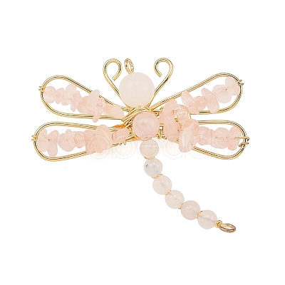 Natural Gemstone & Brass & Iron Brooches JEWB-H034-01G-1