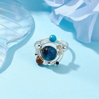 Planet Natural Tiger Eye Finger Rings RJEW-TA00165-04-1