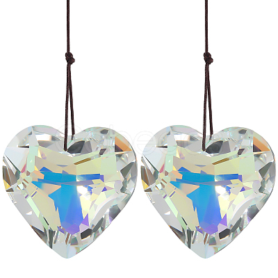 2Pcs Glass Heart Pendant Decorations HJEW-SP0001-22B-1