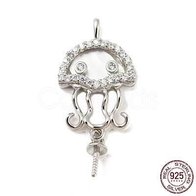 Rhodium Plated 925 Sterling Silverr Micro Pave Cubic Zirconia with Sea Shell Peg Bails STER-Q190-11P-1