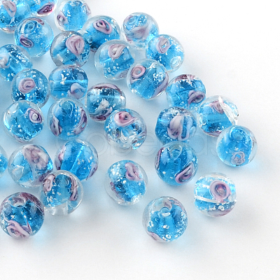 Handmade Luminous Inner Flower Lampwork Beads LAMP-R129-10mm-04-1