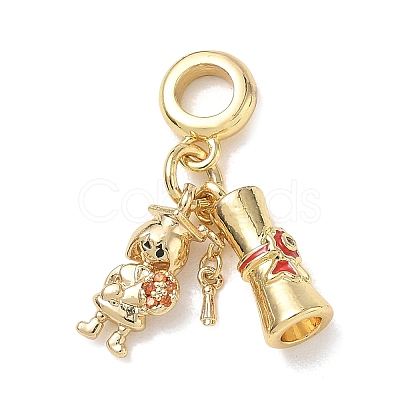 Brass Micro Pave Orange Cubic Zirconia European Dangle Charms KK-CBA765A-04G-1